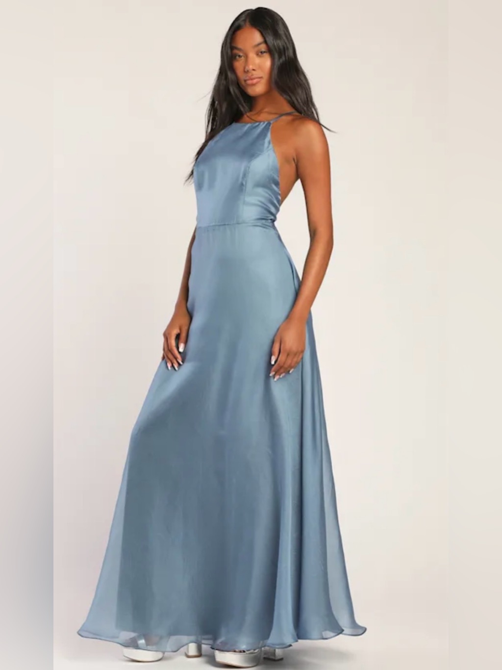 Lulus Truly For You Nwt Slate Blue Organza Backless Maxi Gown M